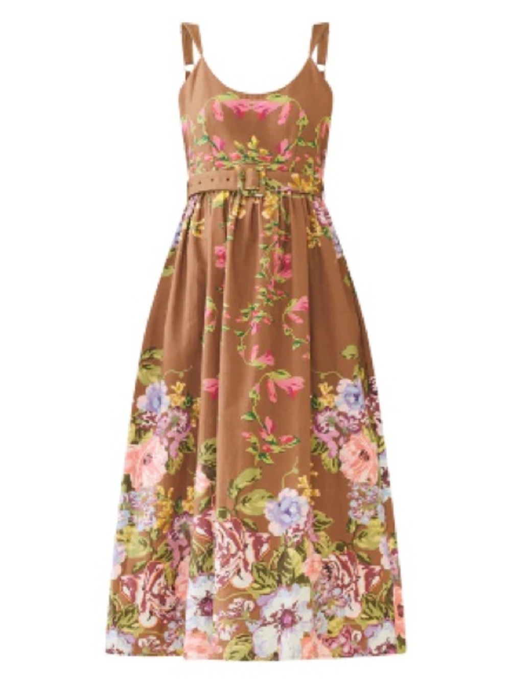 EDDY KATHERINE DRESS IN CARAMEL VICTORIAN FLORAL Belted Sz: M